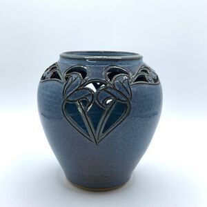 Julia Munn Livingston Pottery Blue Vase Vintage 5" Small Artist Signed 80s